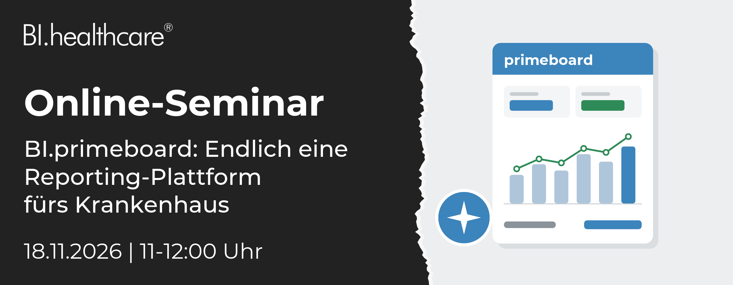 Webinar BI.primeboard Reporting-Plattform Online-Seminar: BI.primeboard: Endlich eine Reporting-Plattform fürs Krankenhaus, 18.11.2026, 11-12:00 Uhr